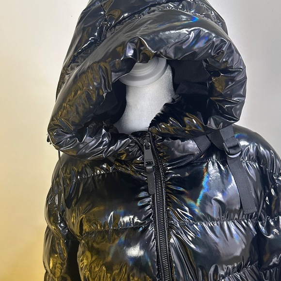 DKNY Glossy Black Hooded Puffer Jacket - Picture 7 of 9